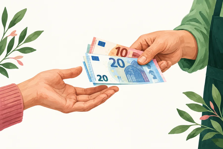 Une main remet des billets en euros